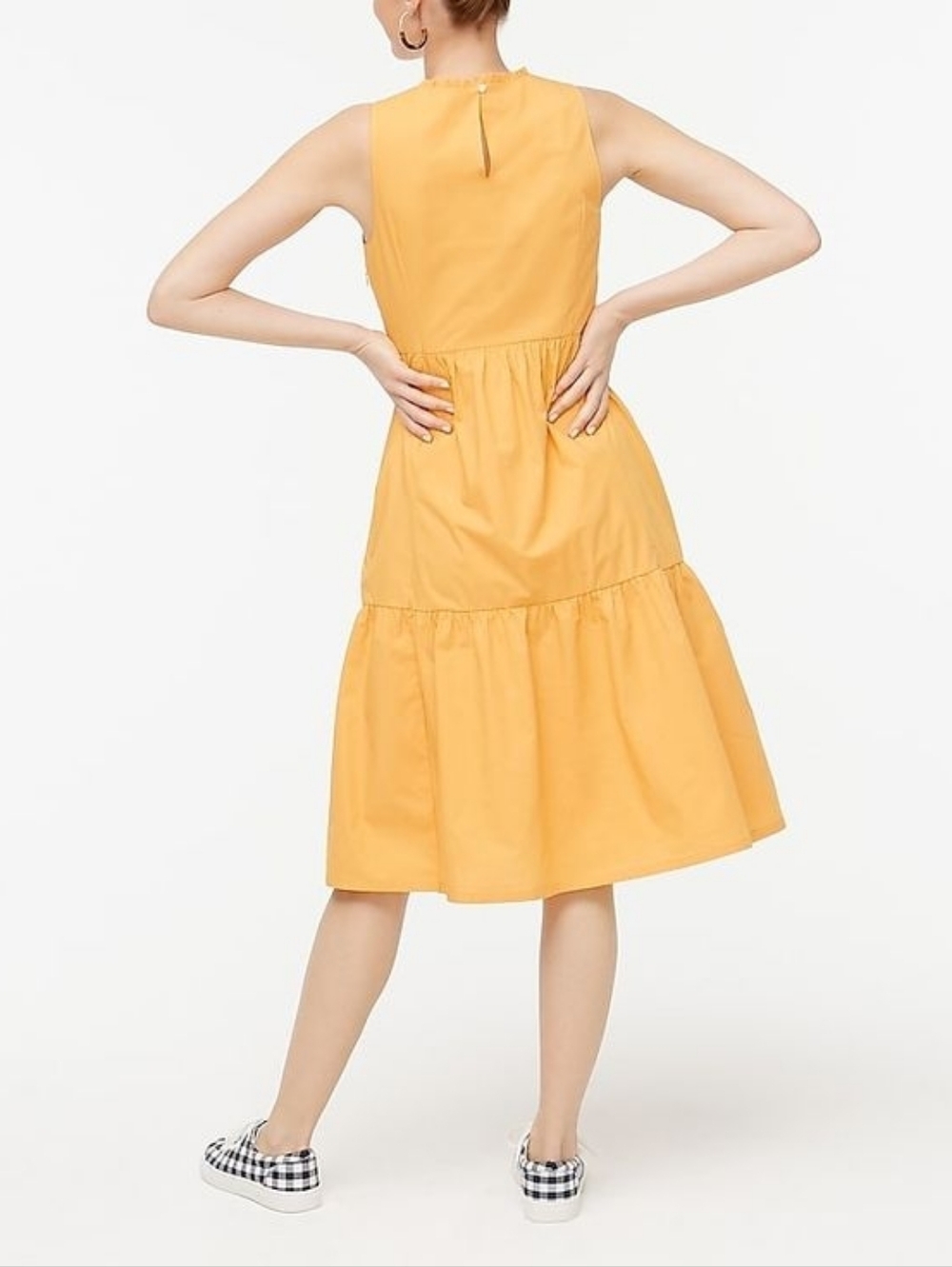 J Crew Tiered Midi Dress Saffron Orange Pockets Cotton Size 12 Boho Cottage - Picture 3 of 11